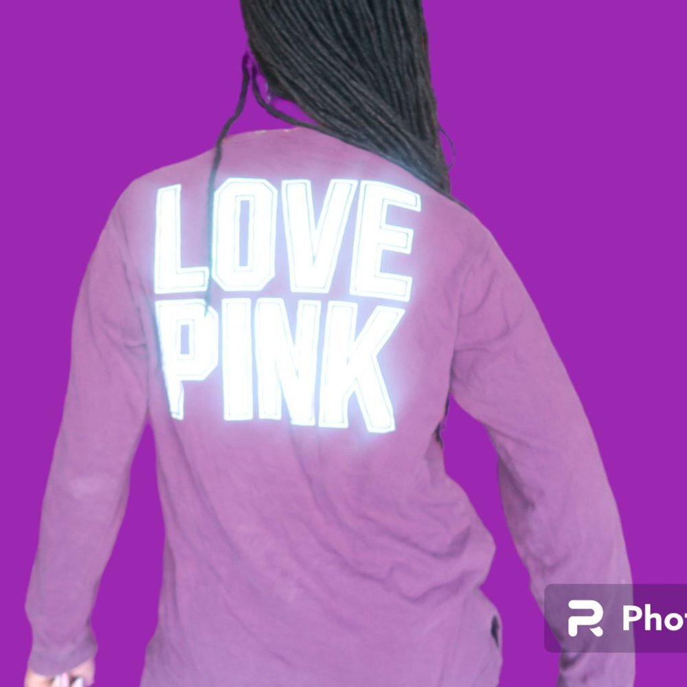 PINK Victoria's Secret "love pink" on back long sleeve t-shirt dog on front S